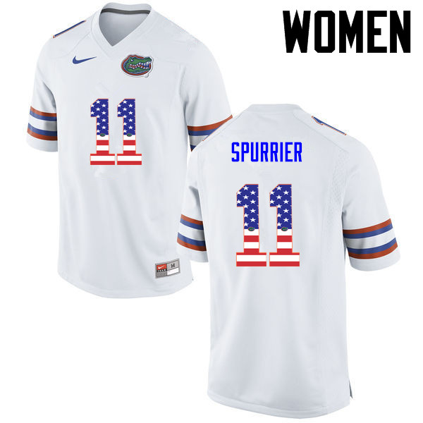 Women Florida Gators #11 Steve Spurrier College Football USA Flag Fashion Jerseys-White